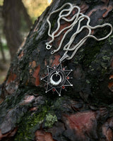 925 Sterling Silver Black Crescent & Star Necklace - Bold Statement