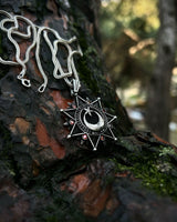 925 Sterling Silver Black Crescent & Star Necklace - Bold Statement