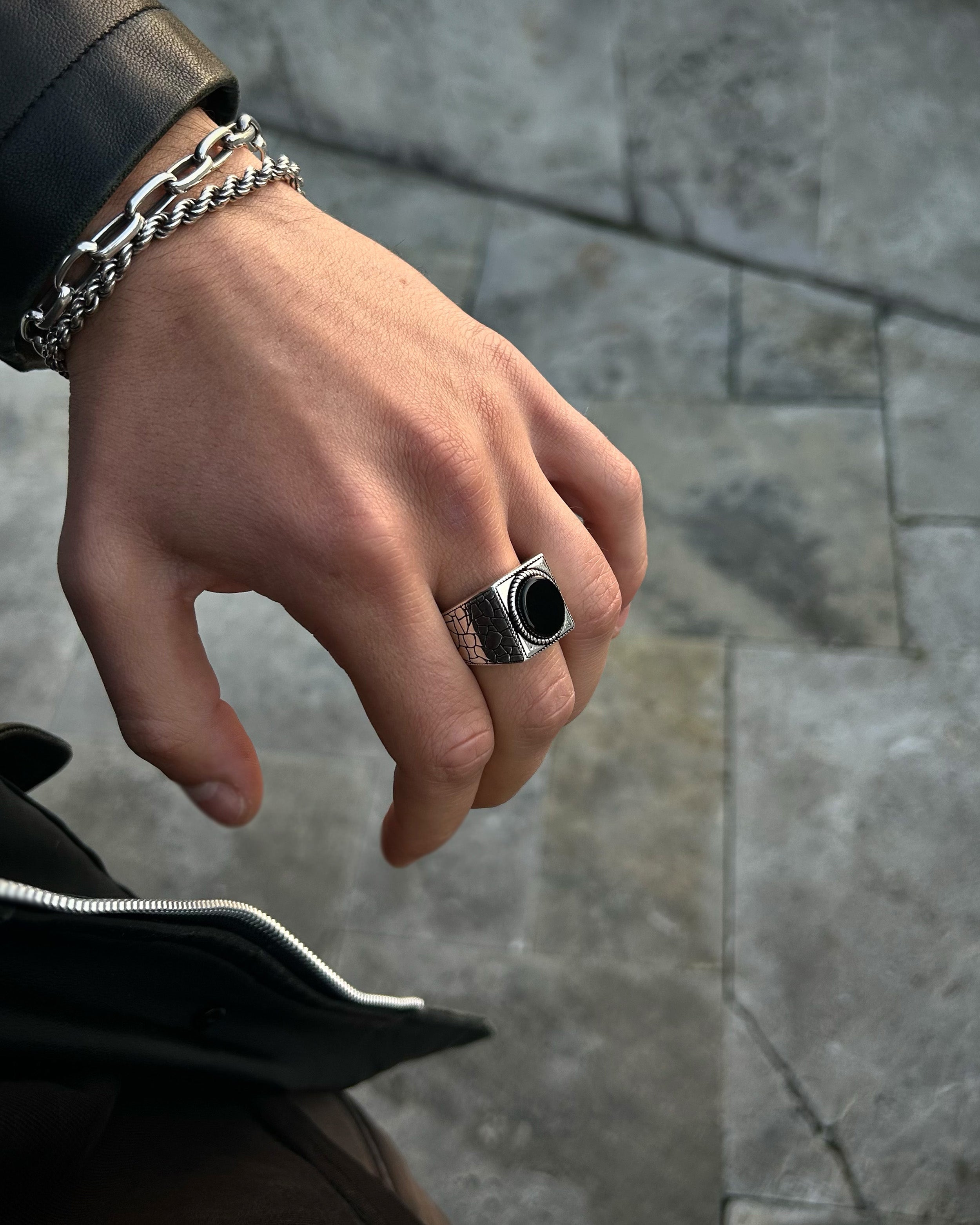 Sterling Silver Black Onyx Ring - Bold & Masculine Statement