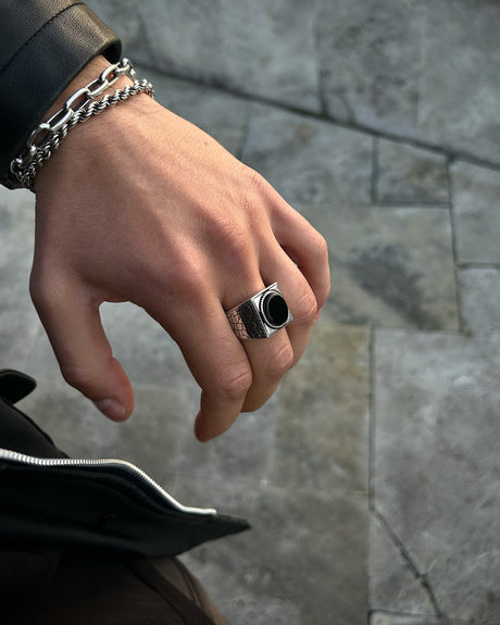 Sterling Silver Black Onyx Ring - Bold & Masculine Statement