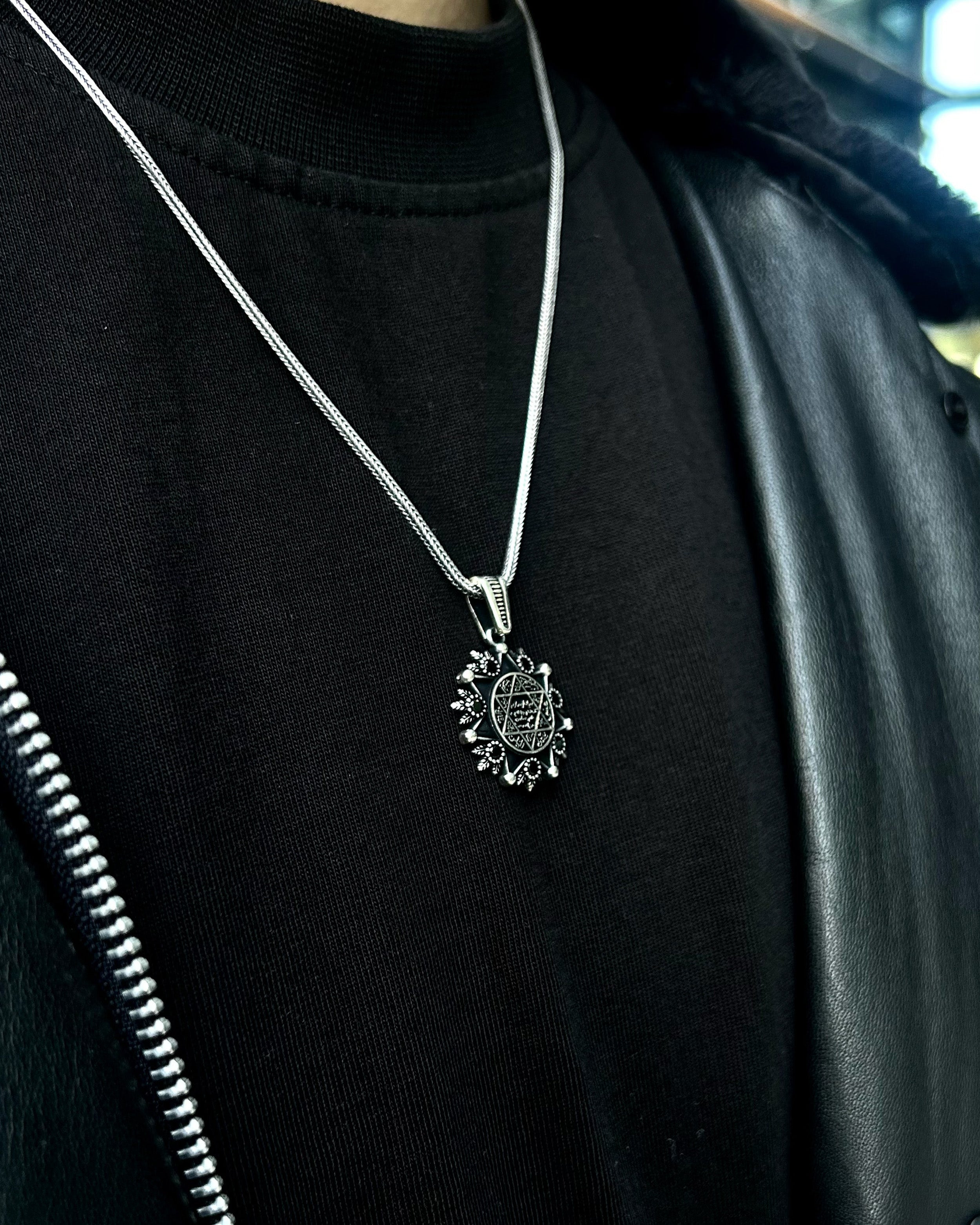 925 Sterlingsilber Anhänger Halskette mit Siegel des Salomon Stern - Mystischer Talisman