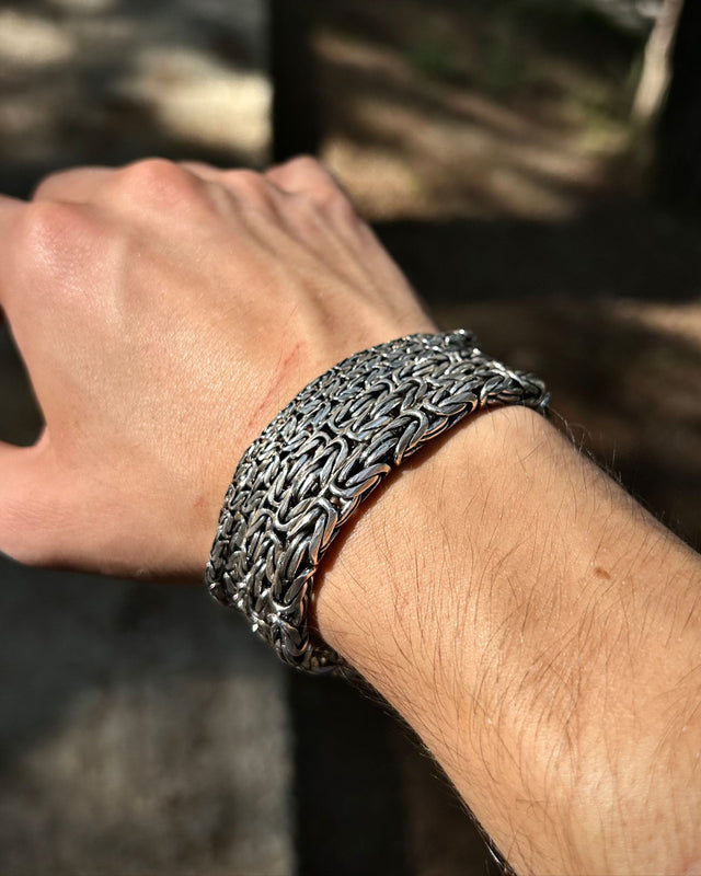 Men's 925 Sterling Silver Byzantine Chain Bracelet - Round Link