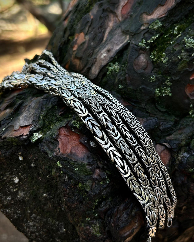 Sterling Silver Byzantine King Chain Bracelet - Square Cut