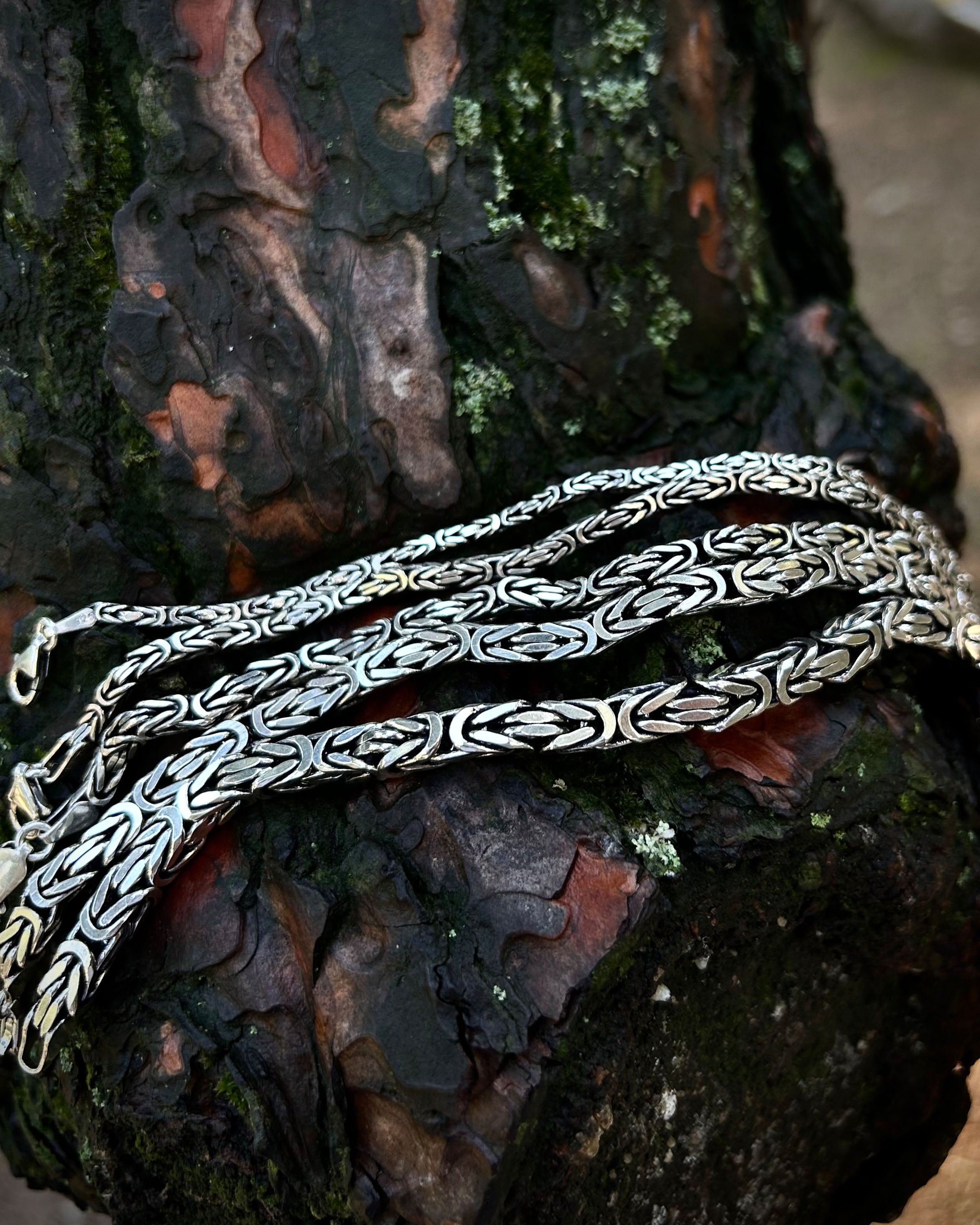 Sterling Silver Byzantine King Chain Bracelet - Square Cut