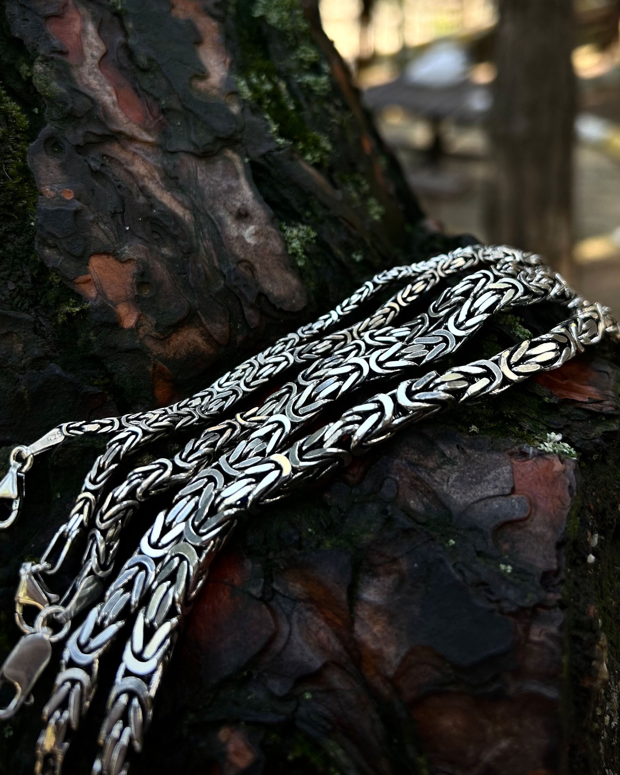 Sterling Silver Byzantine King Chain Bracelet - Square Cut