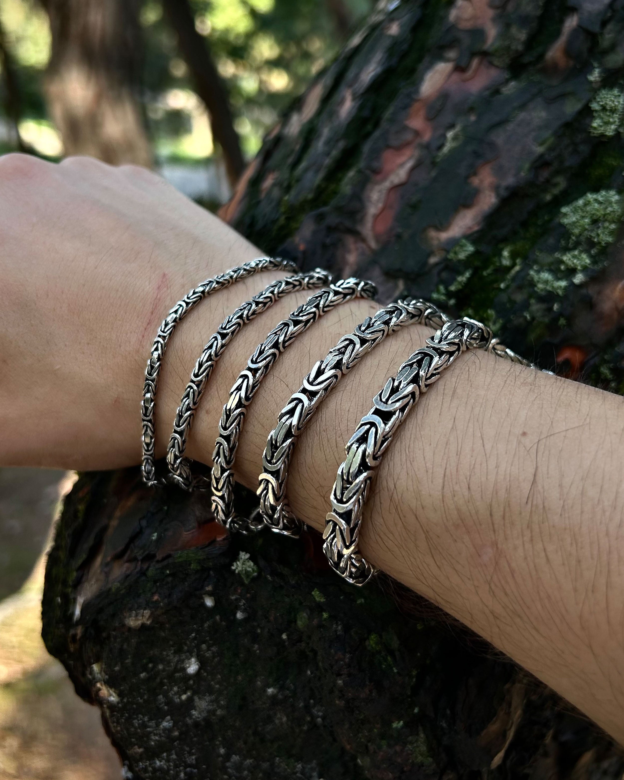 Sterling Silver Byzantine King Chain Bracelet - Square Cut