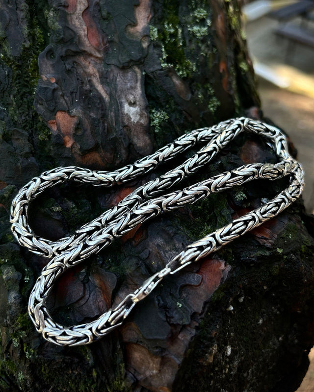 925 Sterling Silver Chain Necklace - Substantial Byzantine King Style