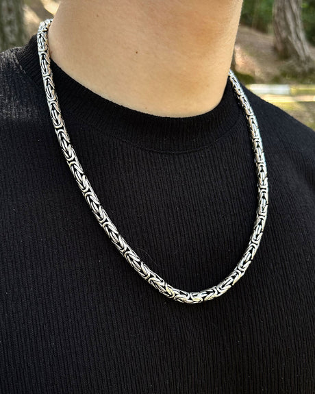 925 Sterling Silver Chain Necklace - Substantial Byzantine King Style