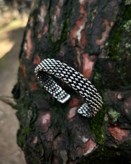 Sterling Silver Chain Armor Cuff Bracelet - Masculine Warrior Style
