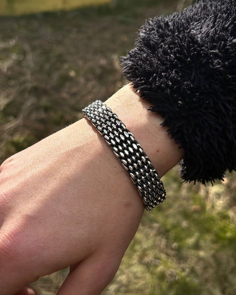Sterling Silver Chain Armor Cuff Bracelet - Masculine Warrior Style