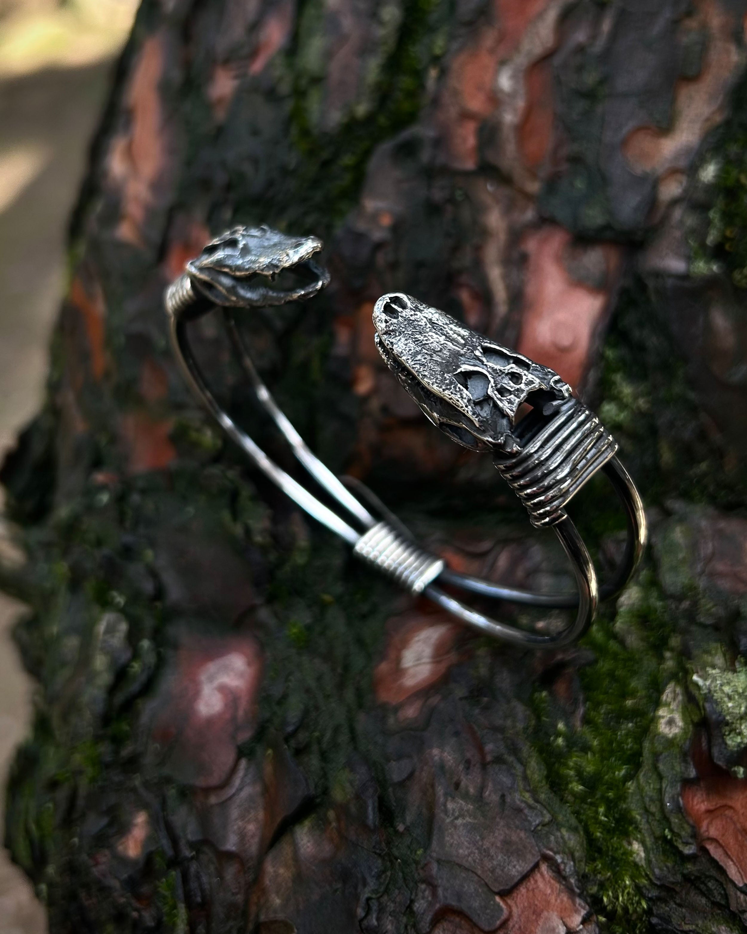 Handcrafted 925 Sterling Silver Crocodile Cuff Bracelet - Adjustable