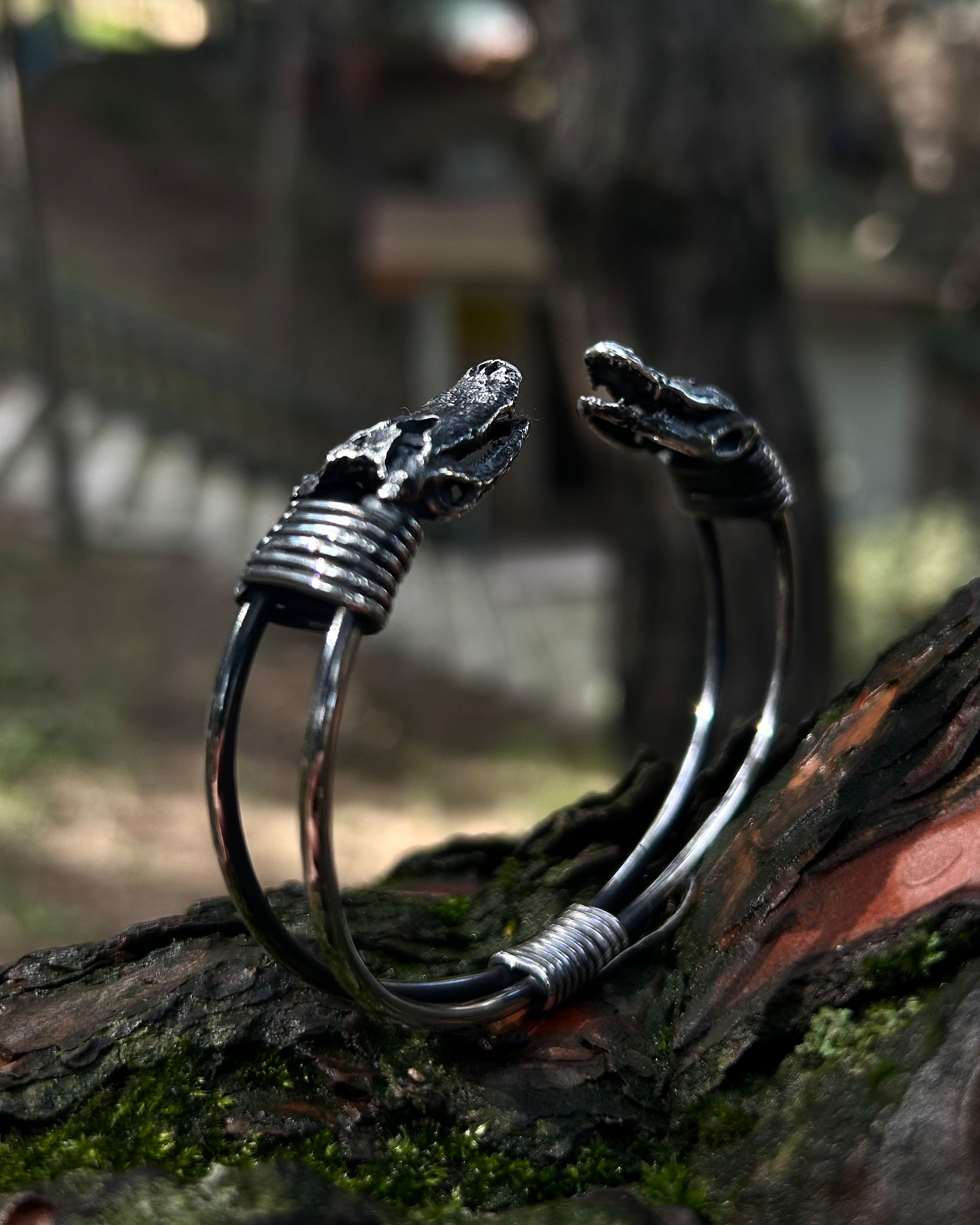 Handcrafted 925 Sterling Silver Crocodile Cuff Bracelet - Adjustable