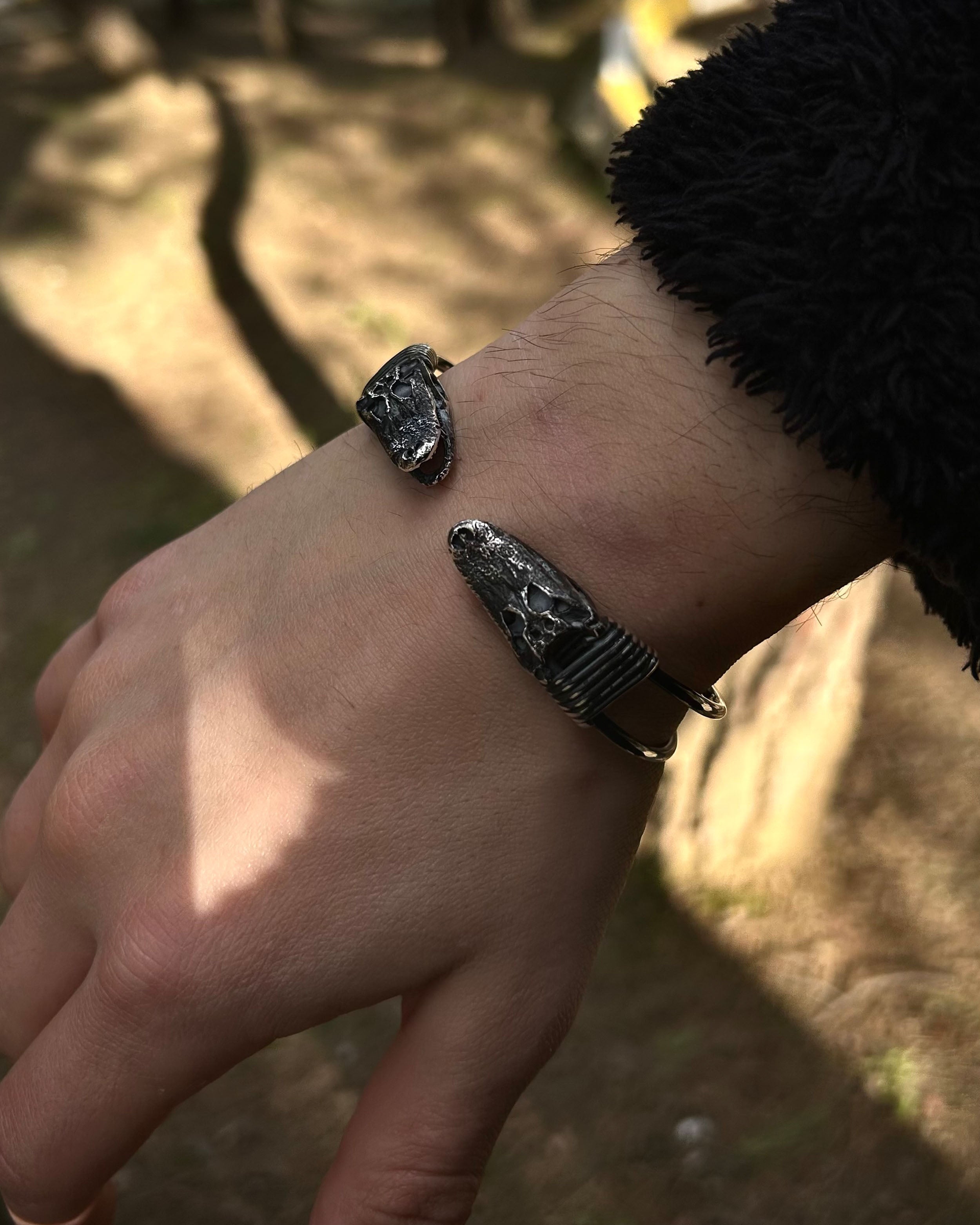 Handcrafted 925 Sterling Silver Crocodile Cuff Bracelet - Adjustable