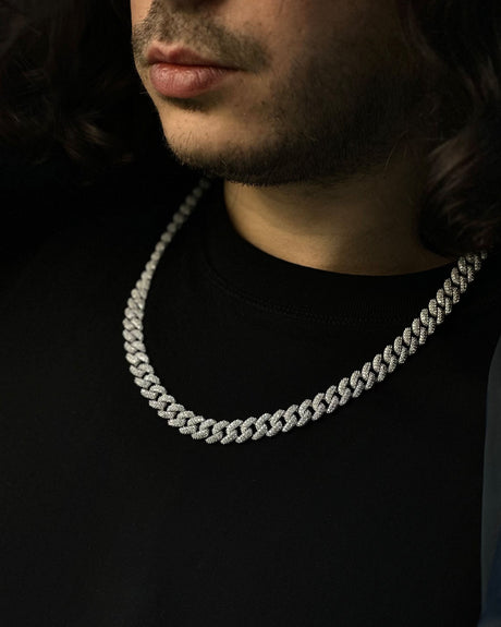 925 Sterling Silver Iced Out Miami Cuban Chain - Dazzling Pave Stones