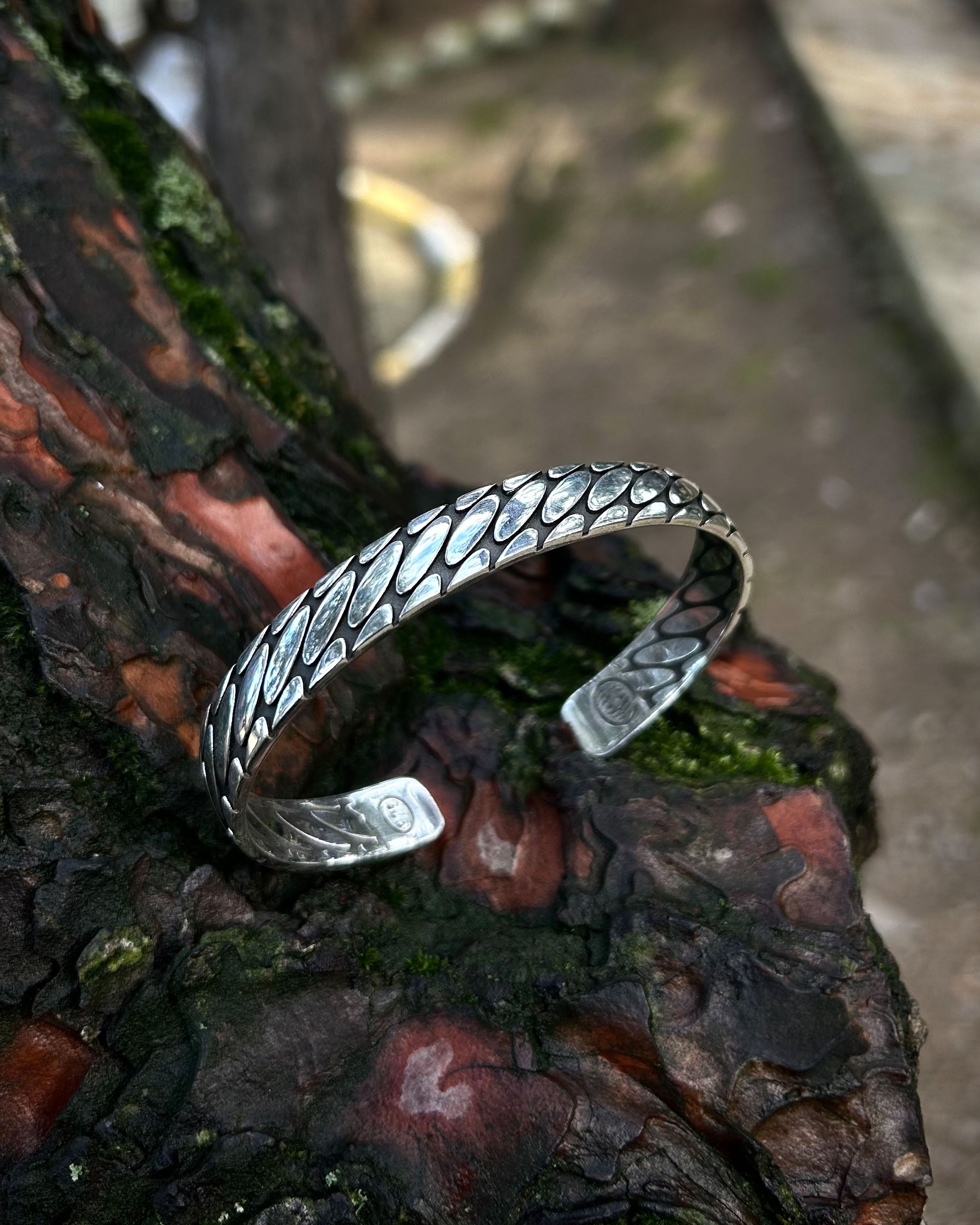 925 Sterling Silver Dragon Scale Bracelet - Adjustable Design