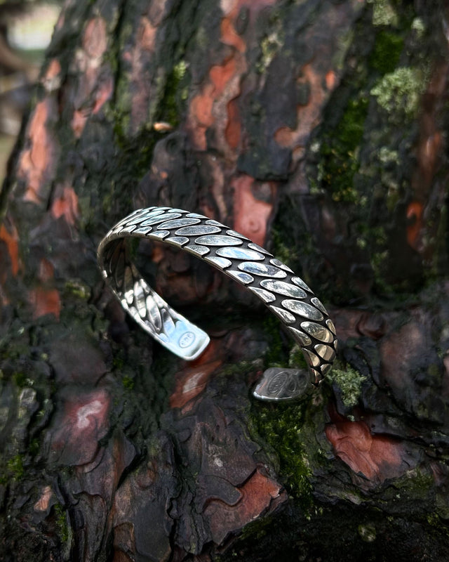925 Sterling Silver Dragon Scale Bracelet - Adjustable Design