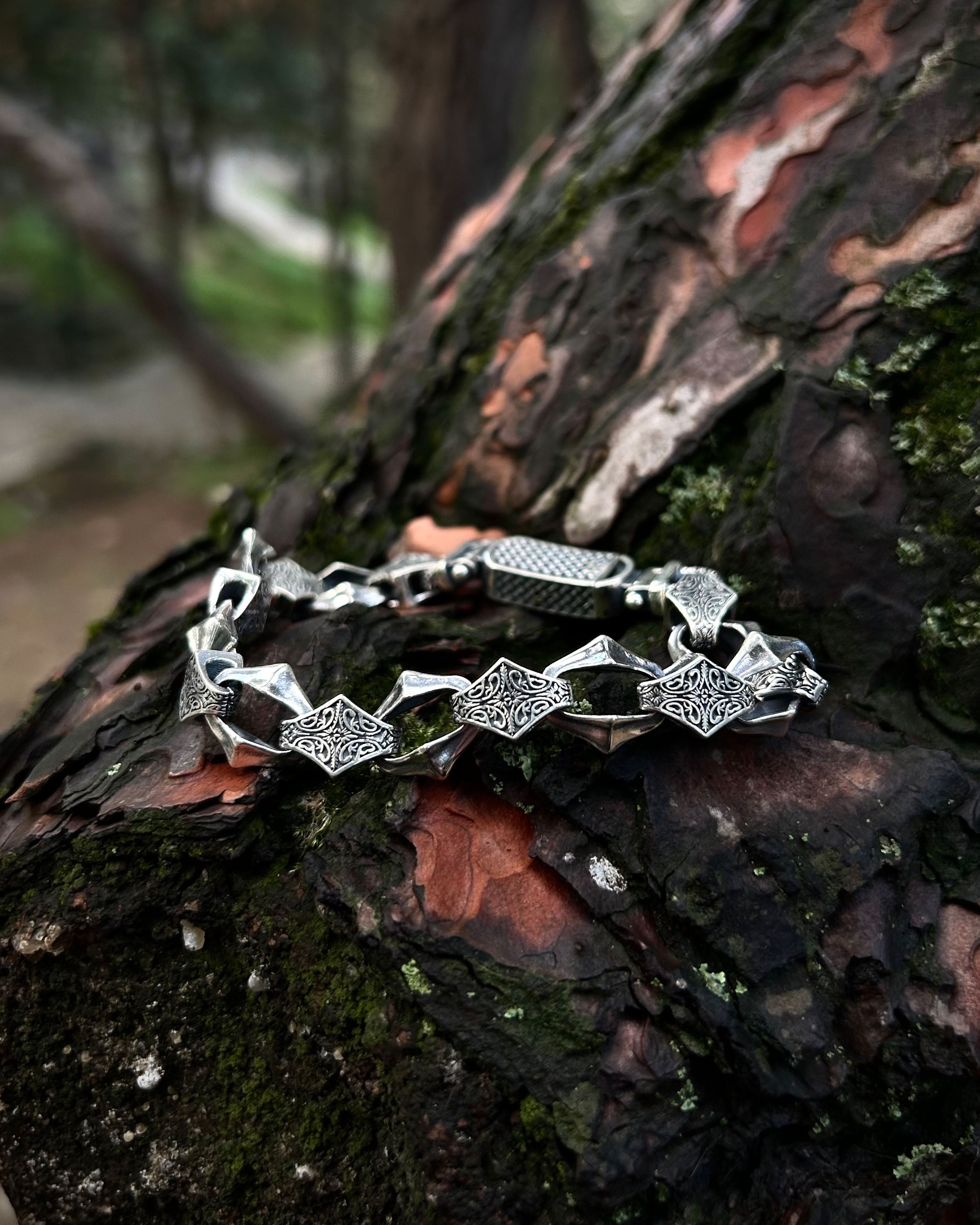 Bracelet chaîne runique pour homme en argent sterling 925 - Design complexe