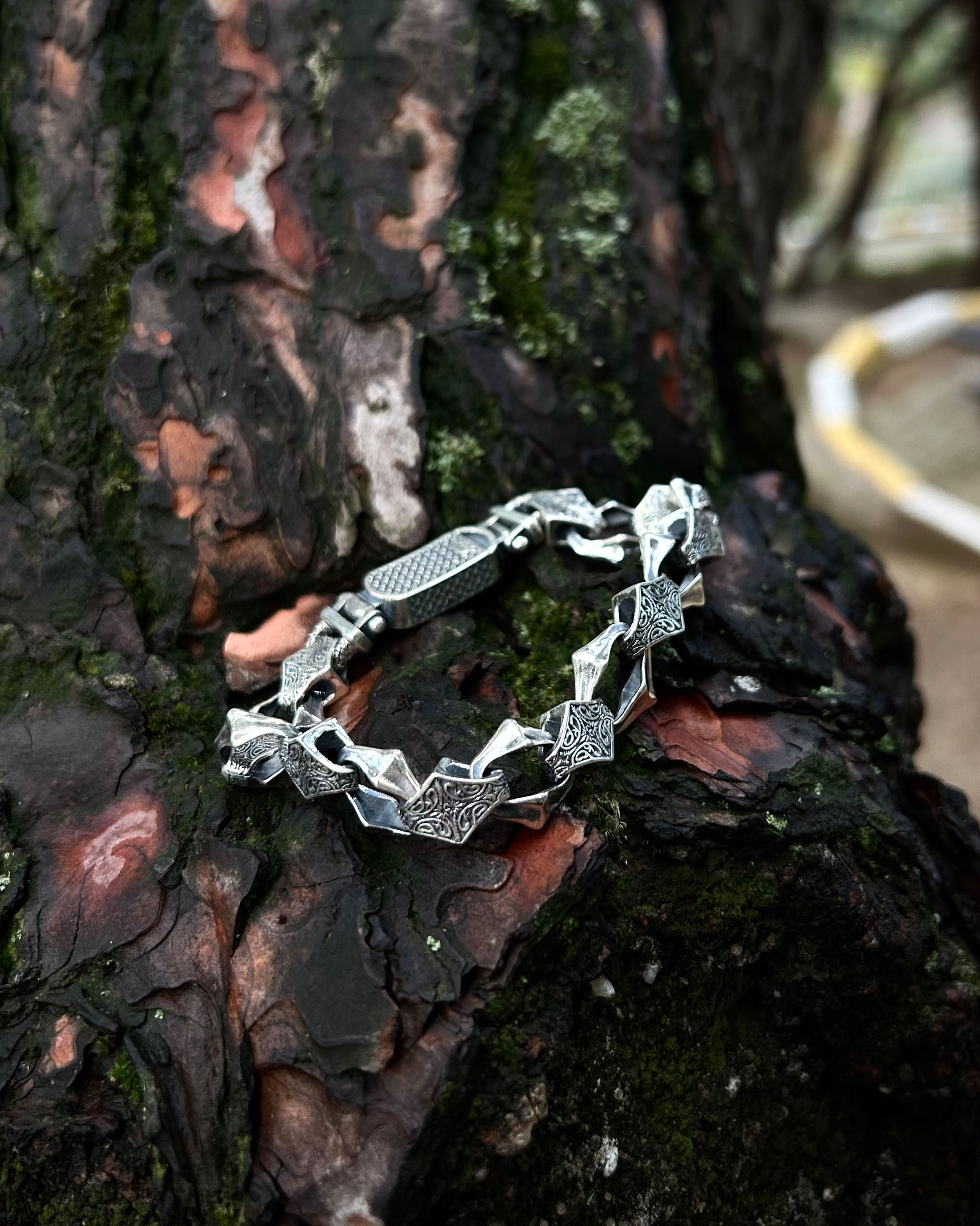 Bracelet chaîne runique pour homme en argent sterling 925 - Design complexe