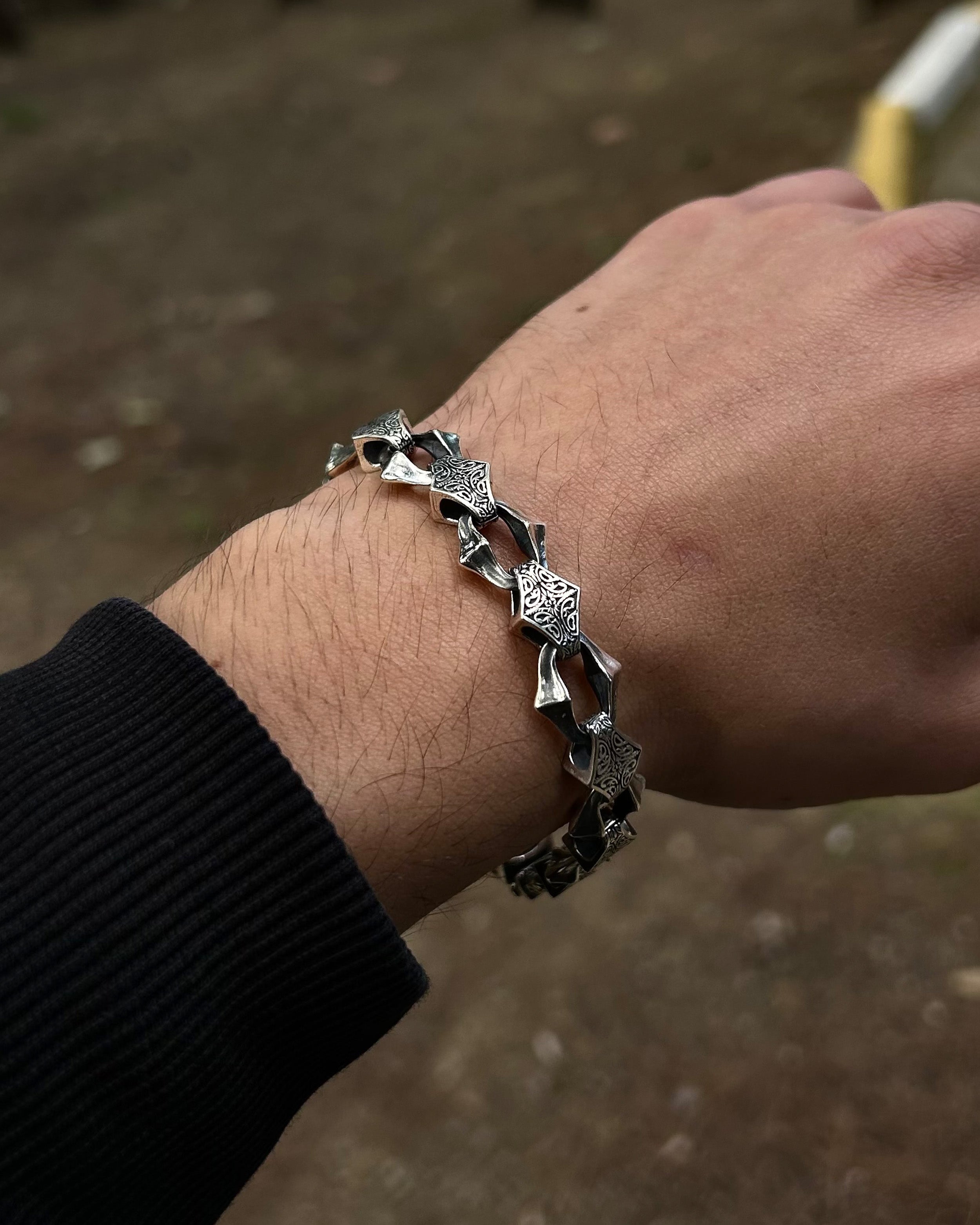 Bracelet chaîne runique pour homme en argent sterling 925 - Design complexe