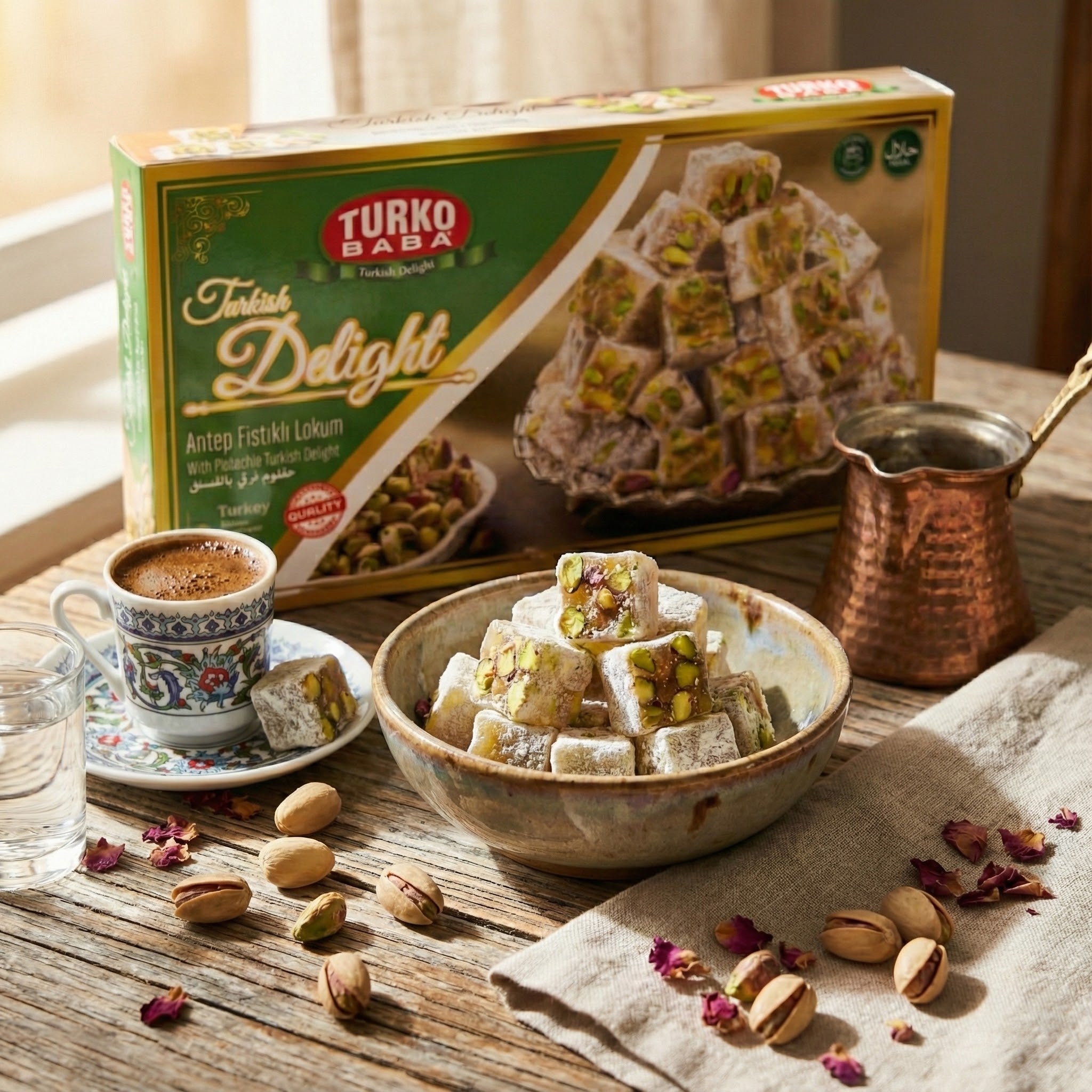 TURKOBABA Premium Handcrafted Pistachio Turkish Delight Lokum - 400g