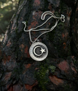 925 Sterling Silver Crescent & Star Necklace - Ancient Turkic Script