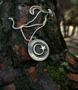 925 Sterling Silver Crescent & Star Necklace - Ancient Turkic Script