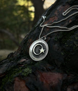 925 Sterling Silver Crescent & Star Necklace - Ancient Turkic Script