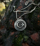 925 Sterling Silver Crescent & Star Necklace - Ancient Turkic Script