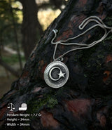 925 Sterling Silver Crescent & Star Necklace - Ancient Turkic Script