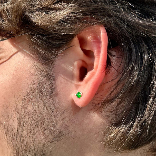 925 Sterling Silver Men's Stud - Minimalist Emerald Green Stone