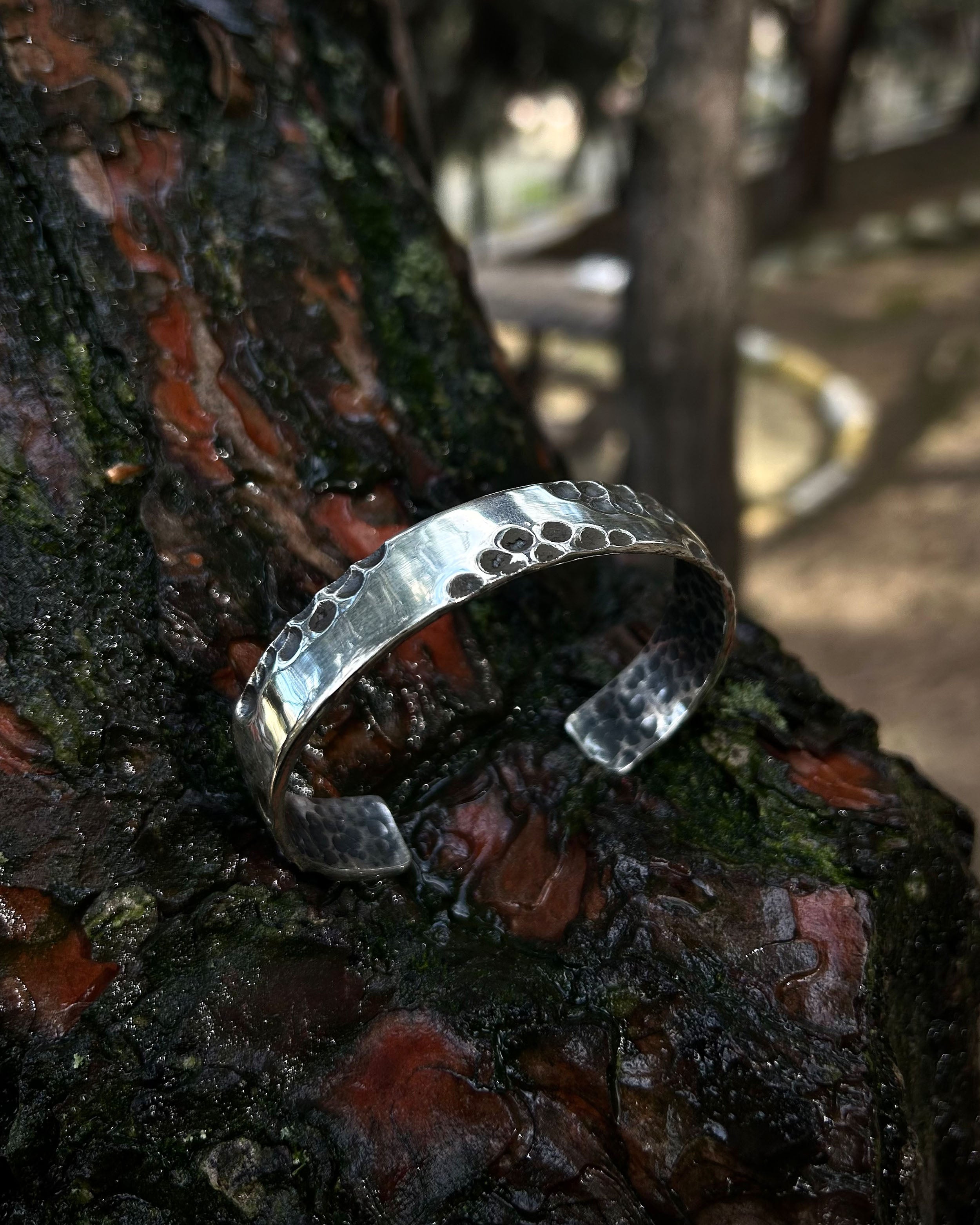 Hand-forged 925 Sterling Silver Cuff Bracelet - Rustic & Adjustable