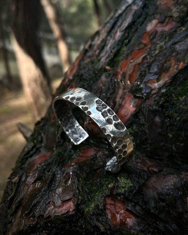 Hand-forged 925 Sterling Silver Cuff Bracelet - Rustic & Adjustable