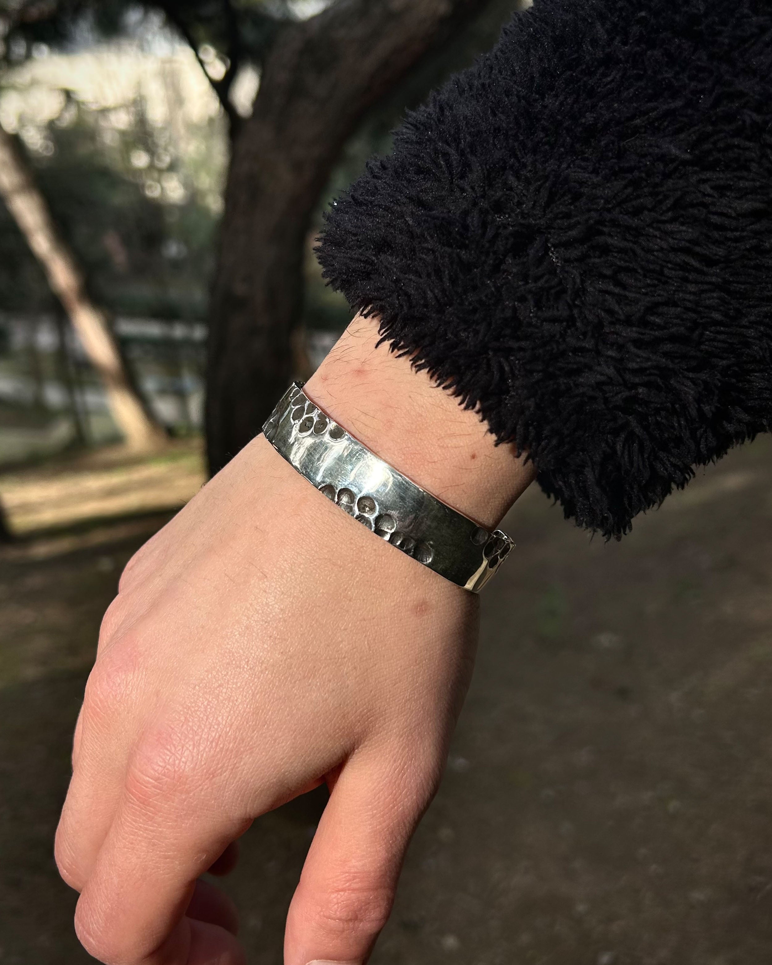 Hand-forged 925 Sterling Silver Cuff Bracelet - Rustic & Adjustable