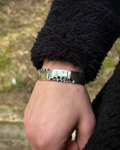 Hand-forged 925 Sterling Silver Cuff Bracelet - Rustic & Adjustable