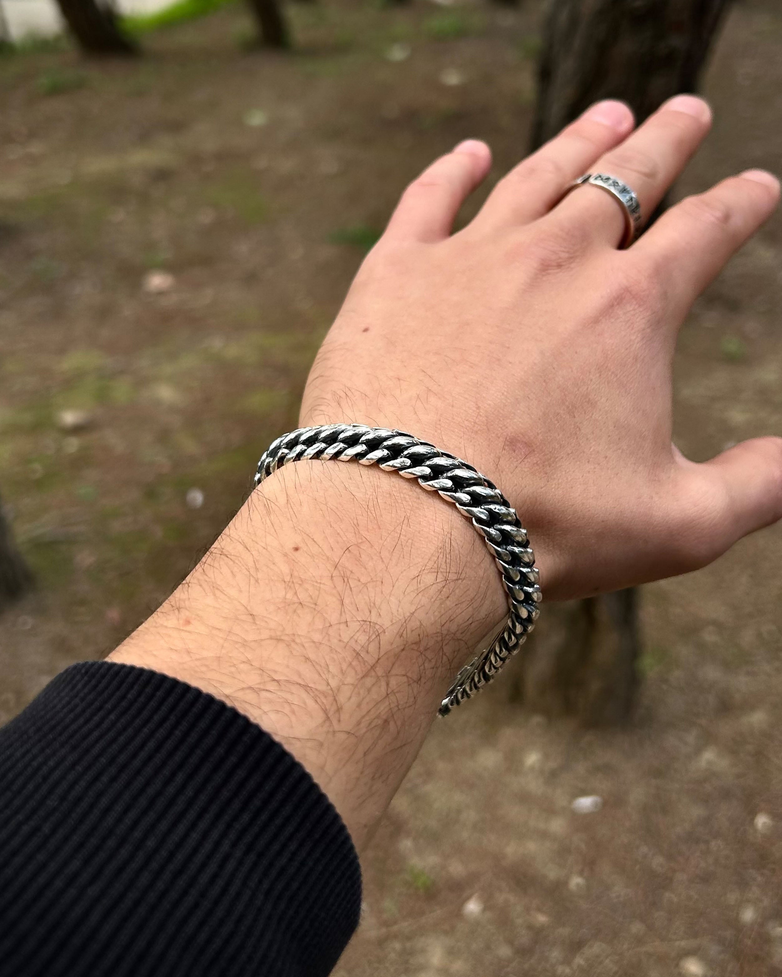 Handcrafted Sterling Silver Heavy Chain Bracelet - Engraved