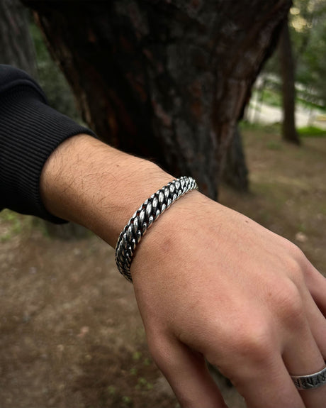 Handcrafted Sterling Silver Heavy Chain Bracelet - Engraved