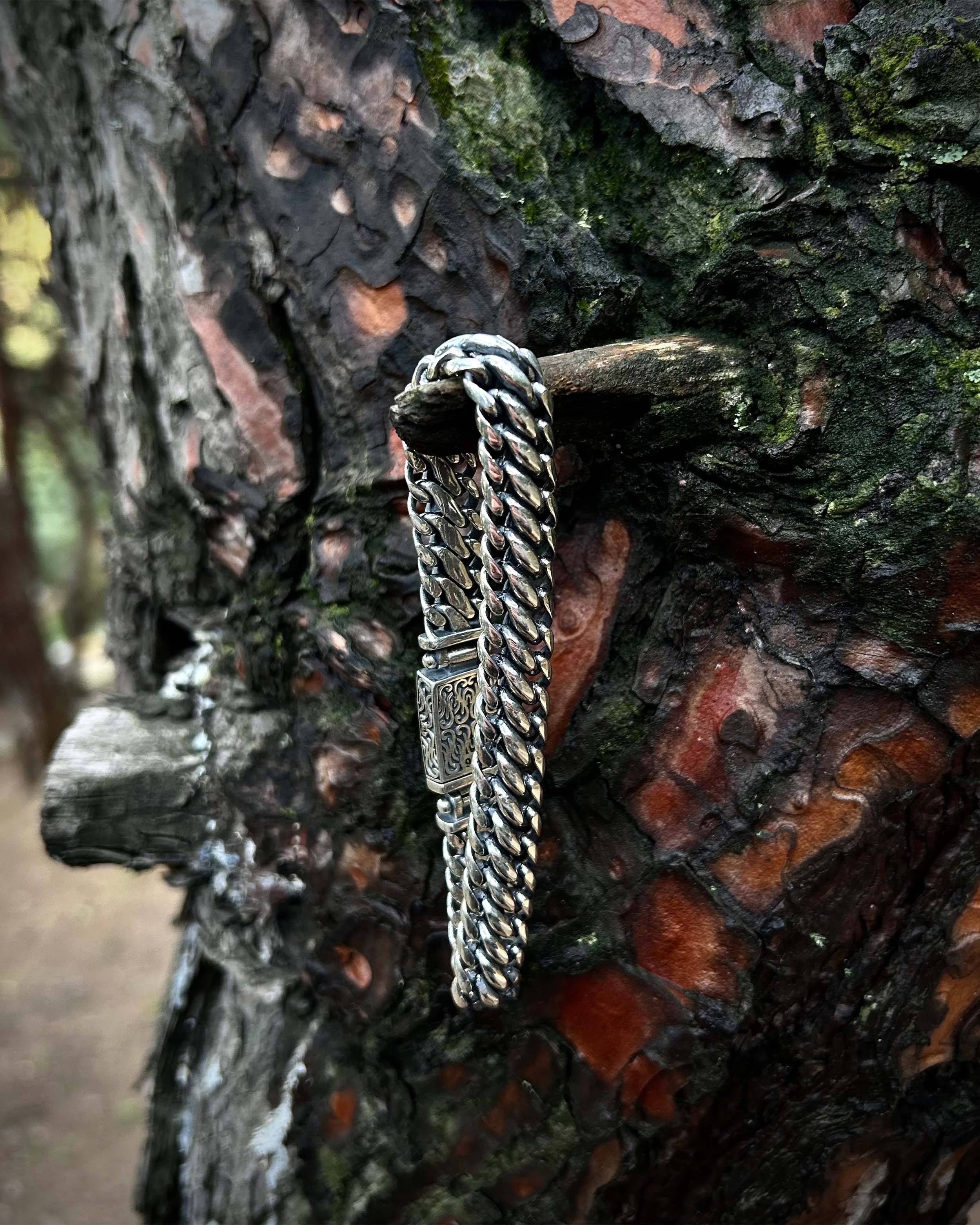 Handcrafted Sterling Silver Heavy Chain Bracelet - Engraved