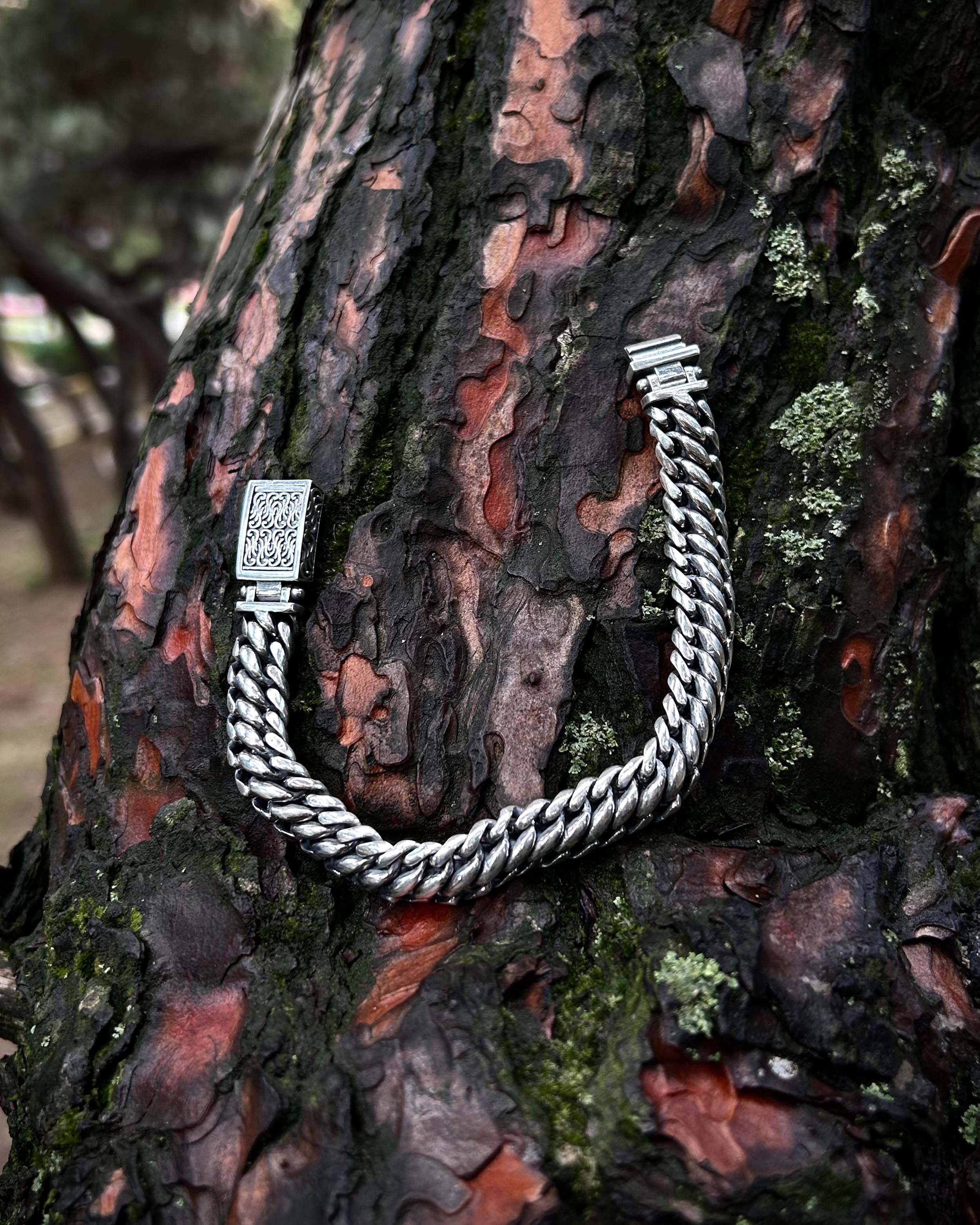 Handcrafted Sterling Silver Heavy Chain Bracelet - Engraved