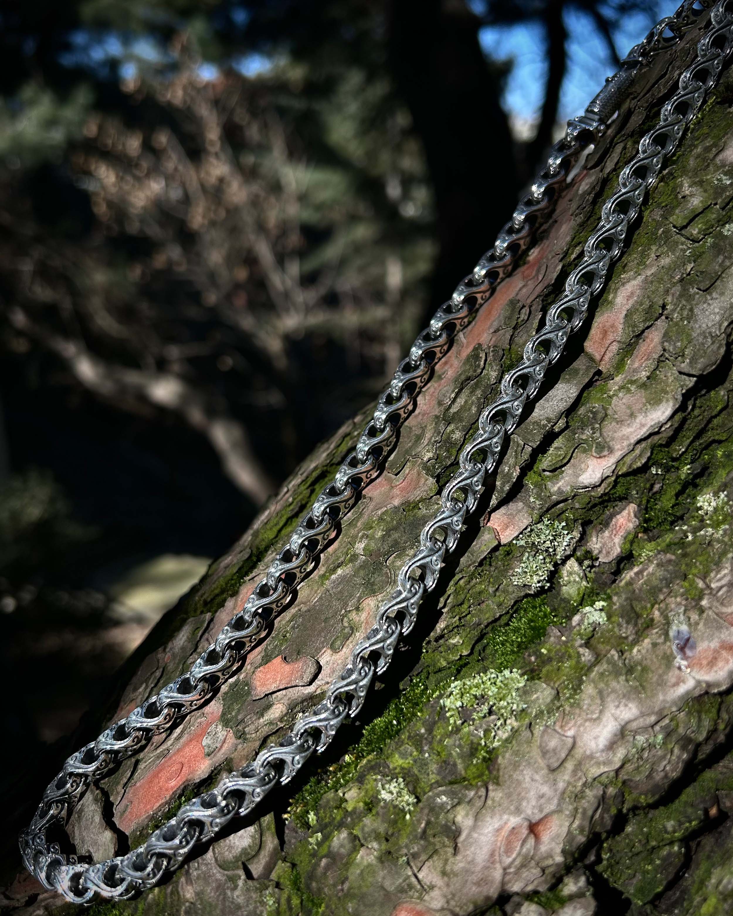 Collier chaîne ovale en argent sterling - Design masculin orné