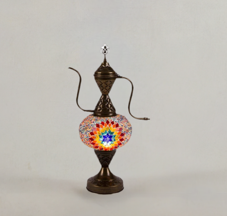 Nazli Mosaic | Handmade Glass Mosaic Desk Lamp, Blue and Yellow Star Teapot Design