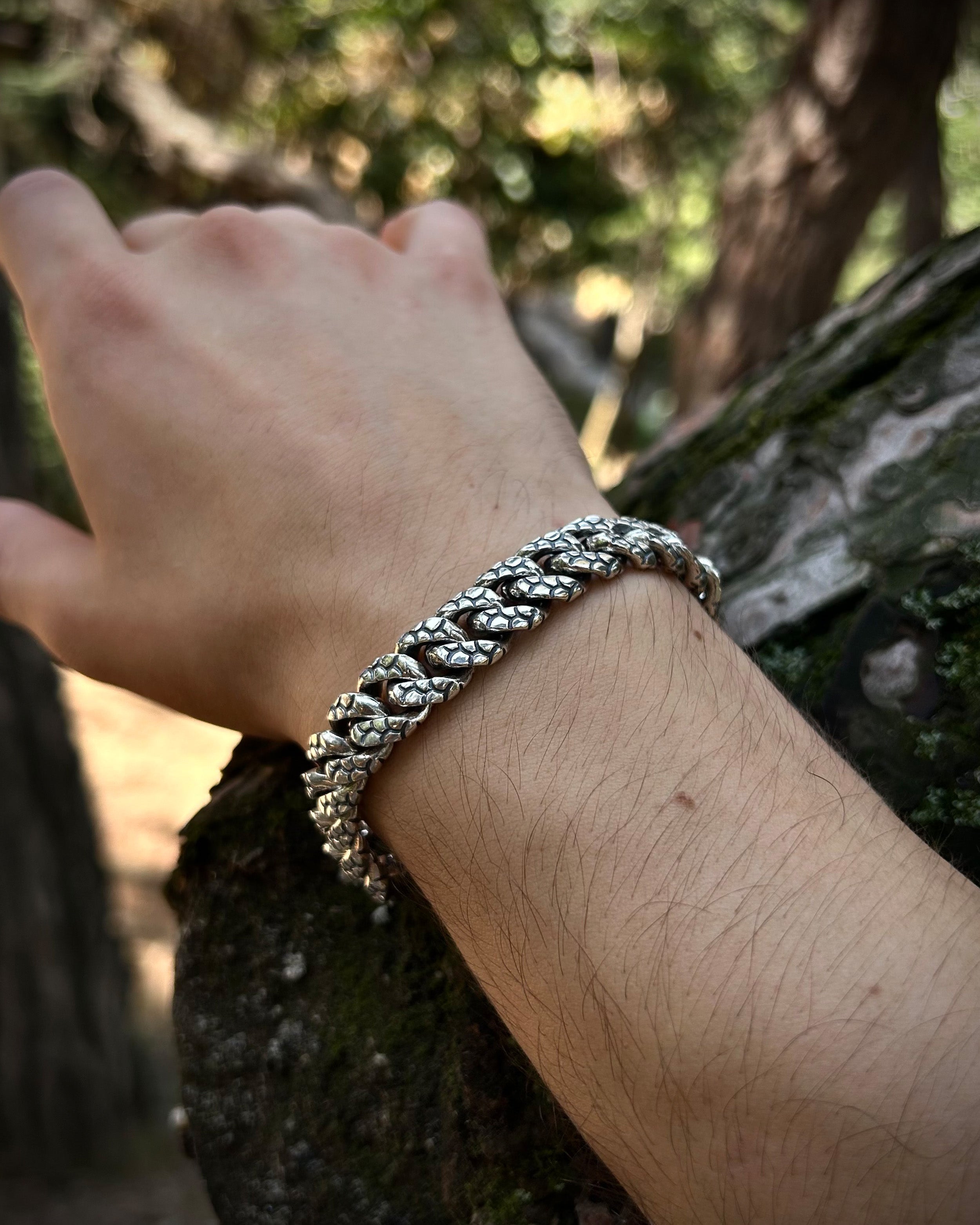 Sterling Silver Woven Chain Bracelet - Byzantine Armor Design