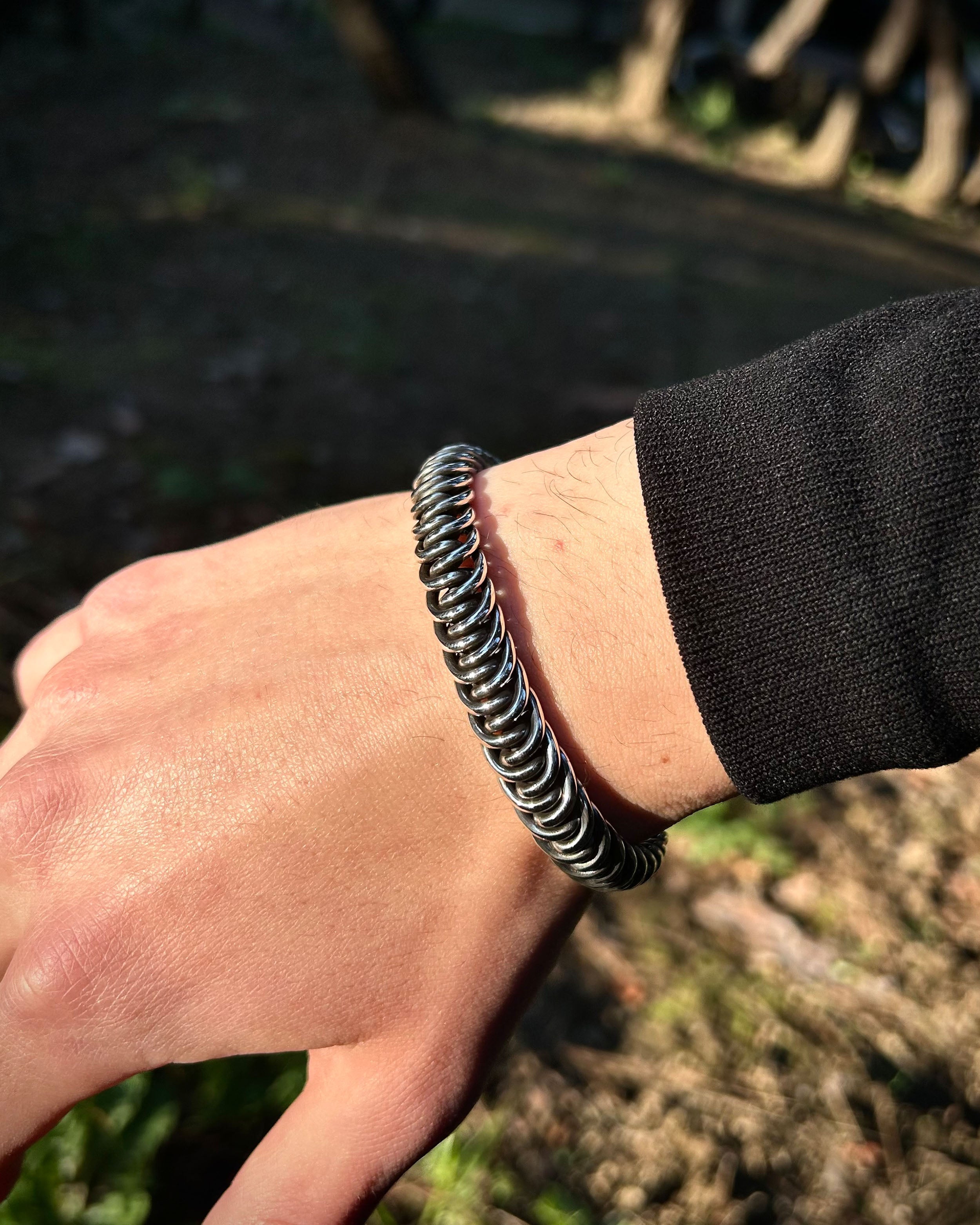 Heavy Sterling Silver Spiral Bracelet - Adjustable Twisted Design
