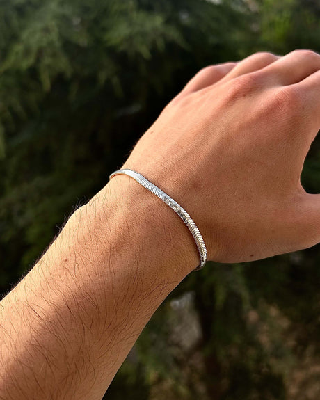 925 Sterling Silver Herringbone Bracelet - Italian Design