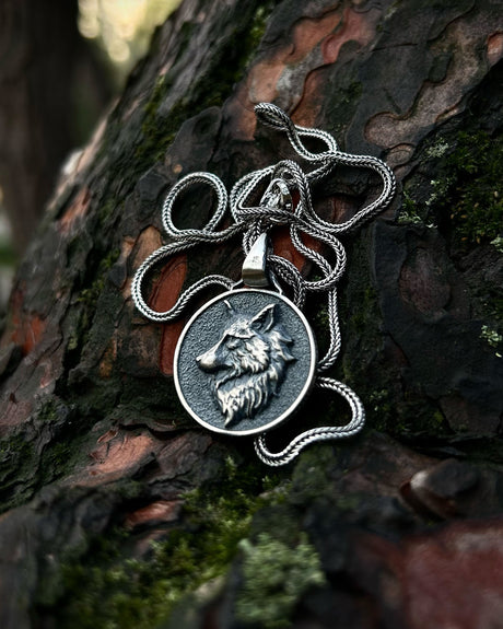 Sterling Silver Wolf Medallion Necklace - Symbol of Loyalty & Freedom