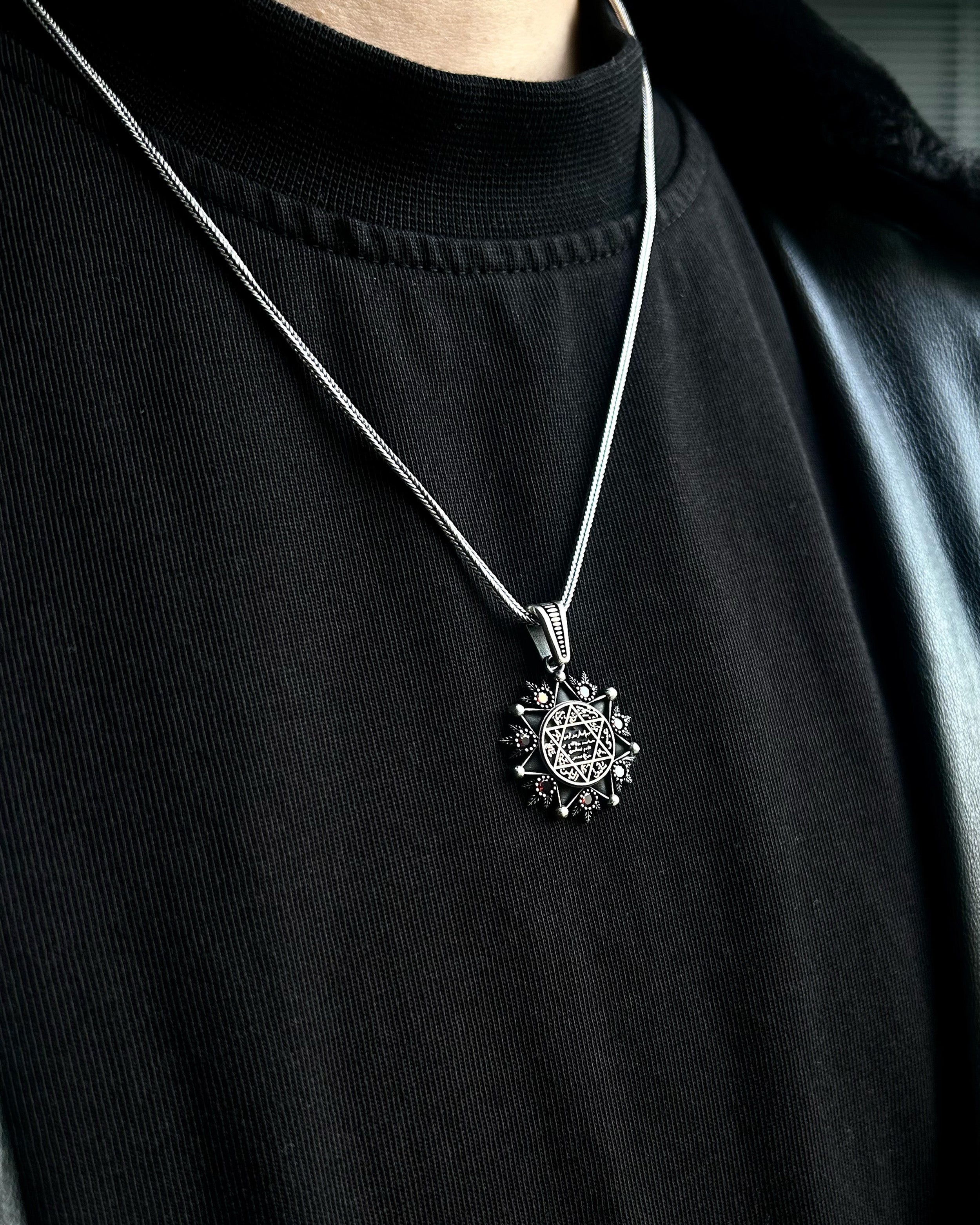 925 Sterlingsilber Anhänger Halskette mit Siegel des Salomon Stern - Mystischer Talisman