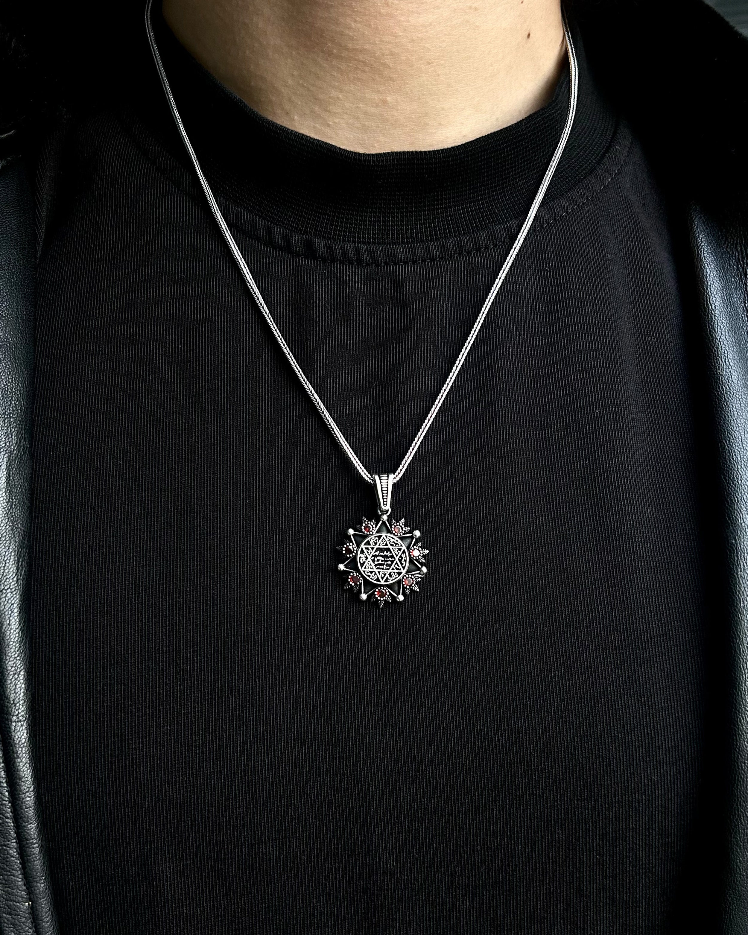 925 Sterlingsilber Anhänger Halskette mit Siegel des Salomon Stern - Mystischer Talisman