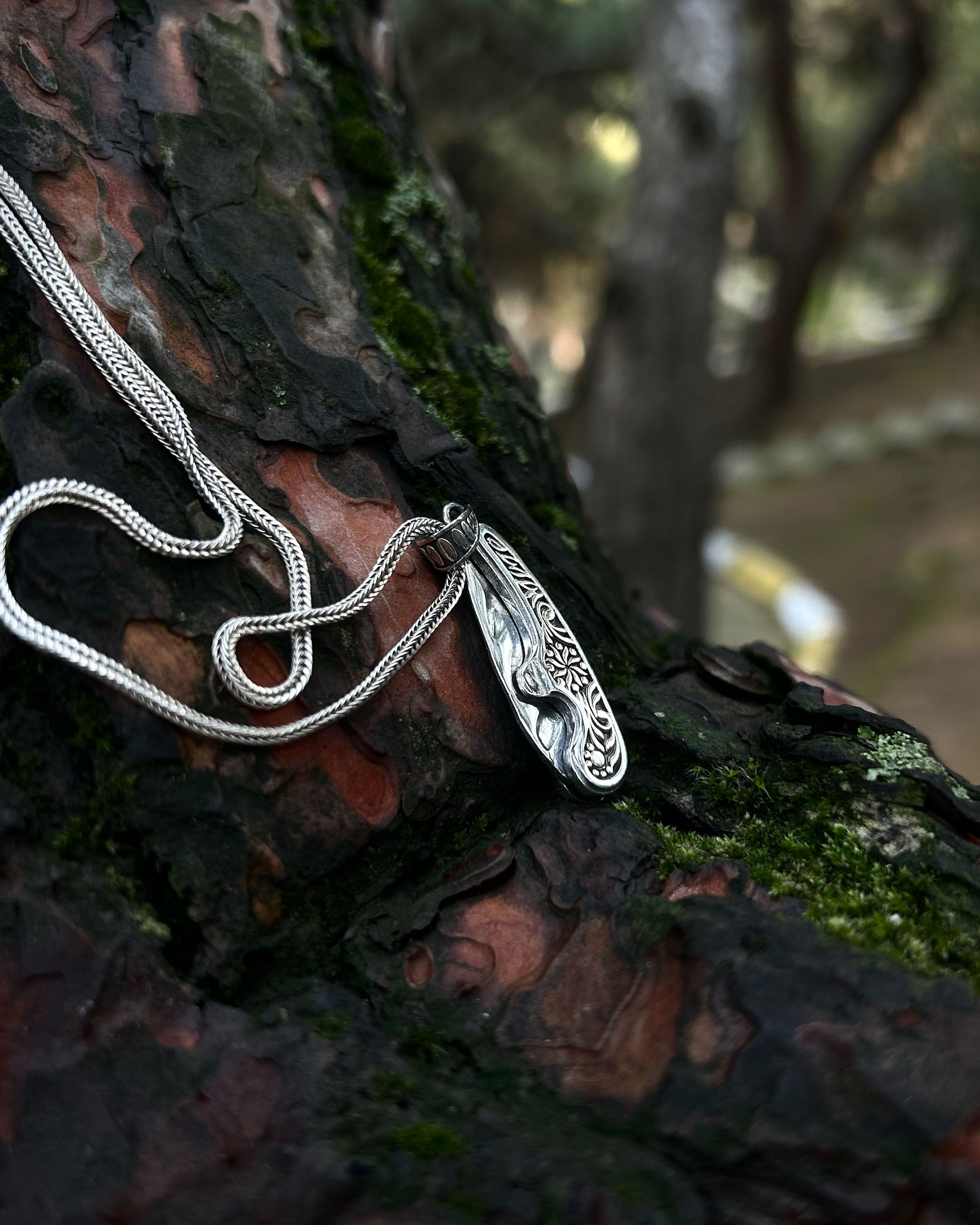 925 Sterlingsølv Foldekniv Halskæde - Graveret & Leddet