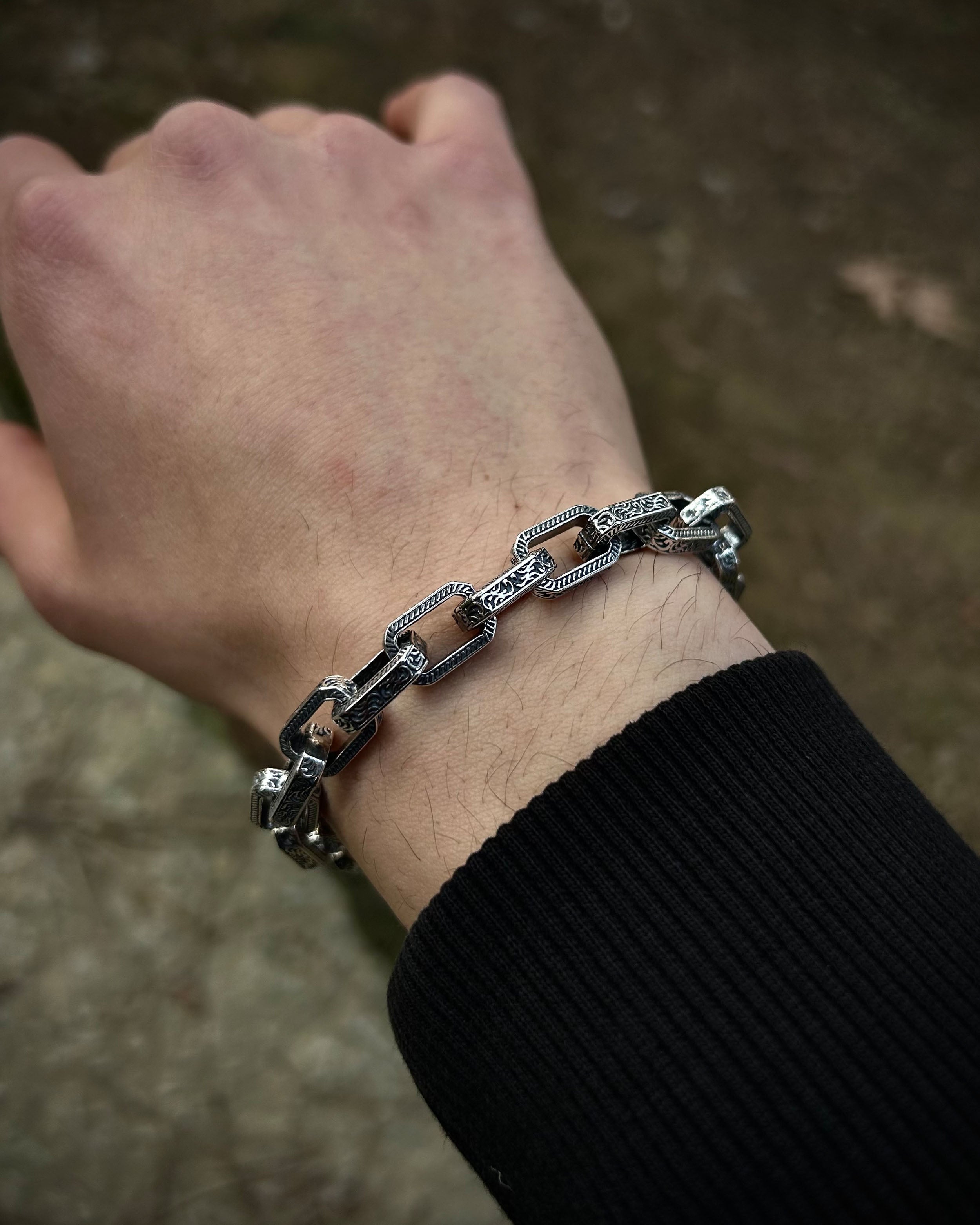 Sterling Silver Handcrafted Link Bracelet - Bold Patterned