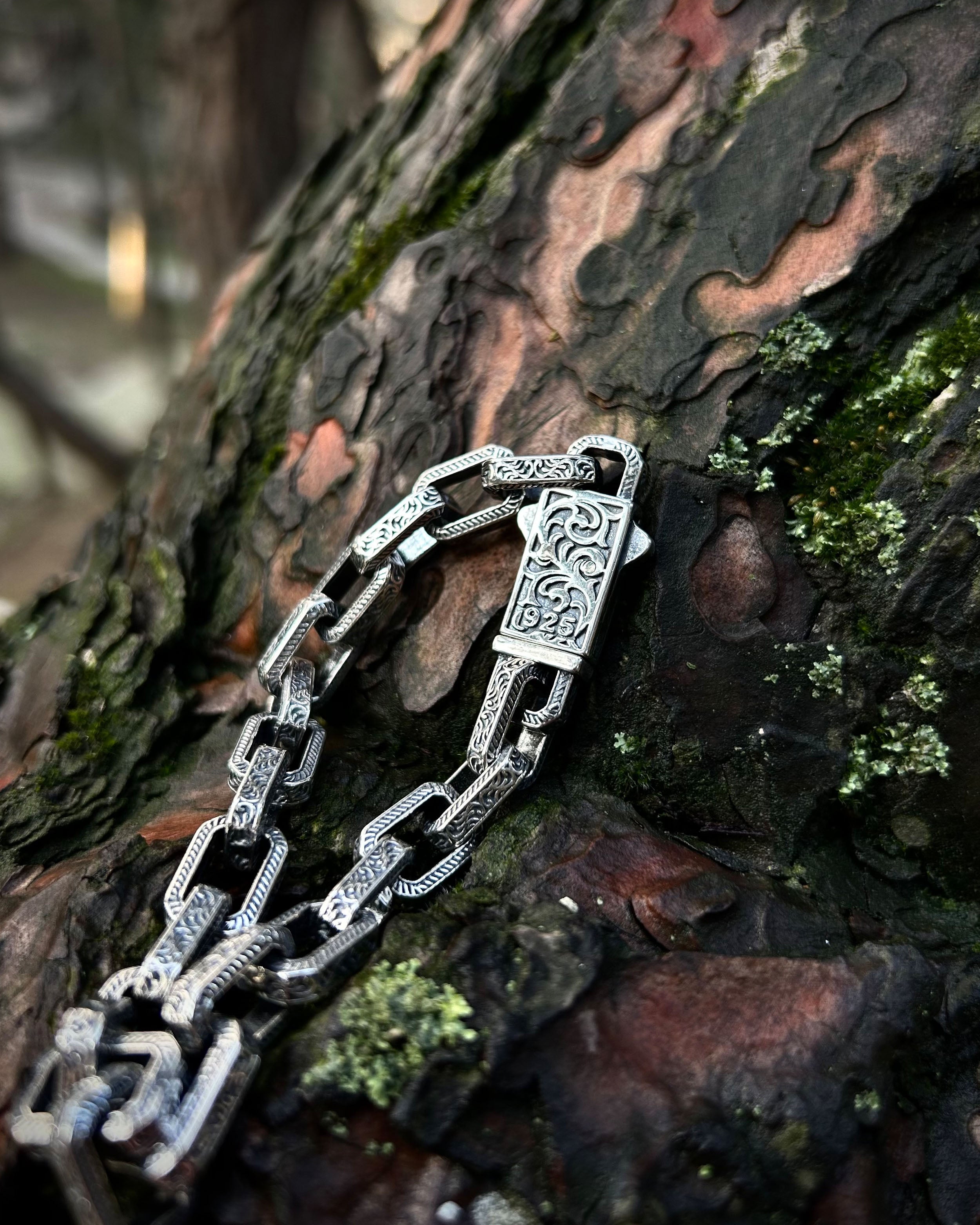 Sterling Silver Handcrafted Link Bracelet - Bold Patterned