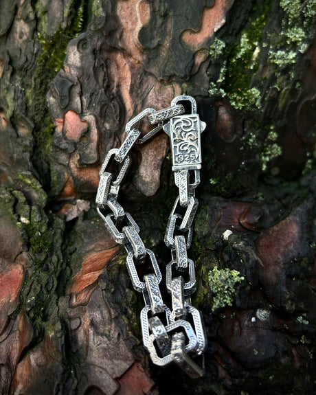 Sterling Silver Handcrafted Link Bracelet - Bold Patterned